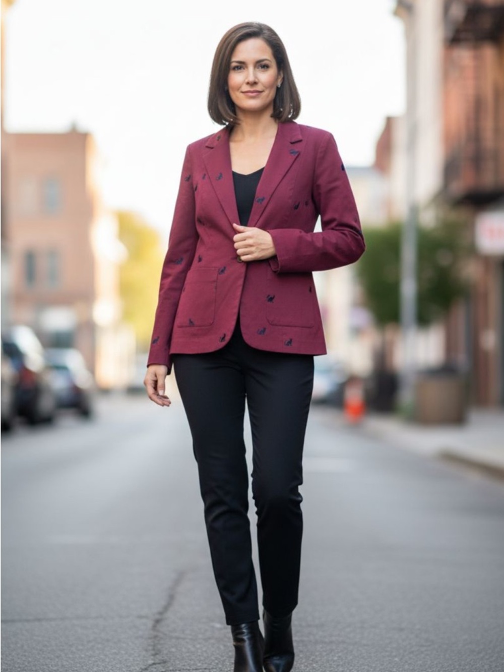 ModCloth Burgundy Blazer with Cat Embroidery-Medium